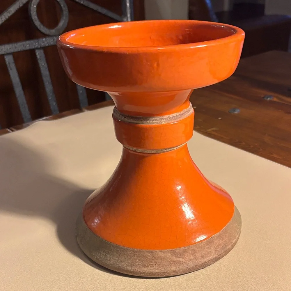 Pottery Barn Glazed Burnt Orange Accent Ceramic Candle Holder